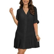 Beach Cover Up for Women 2025 V-Neck Button Down Swimsuit Cover Up See Through Cute Ruffled Hem Swim Cover Ups Shermie